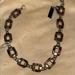 Genuine Lucite, Faux Tortoise Shell and Silver Chain Necklace